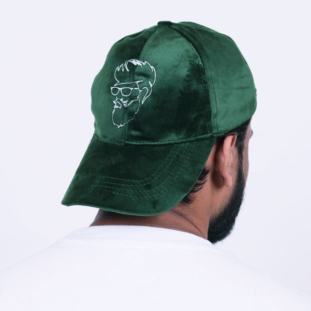 Green Suede Baseball Cap with Embroidered Design