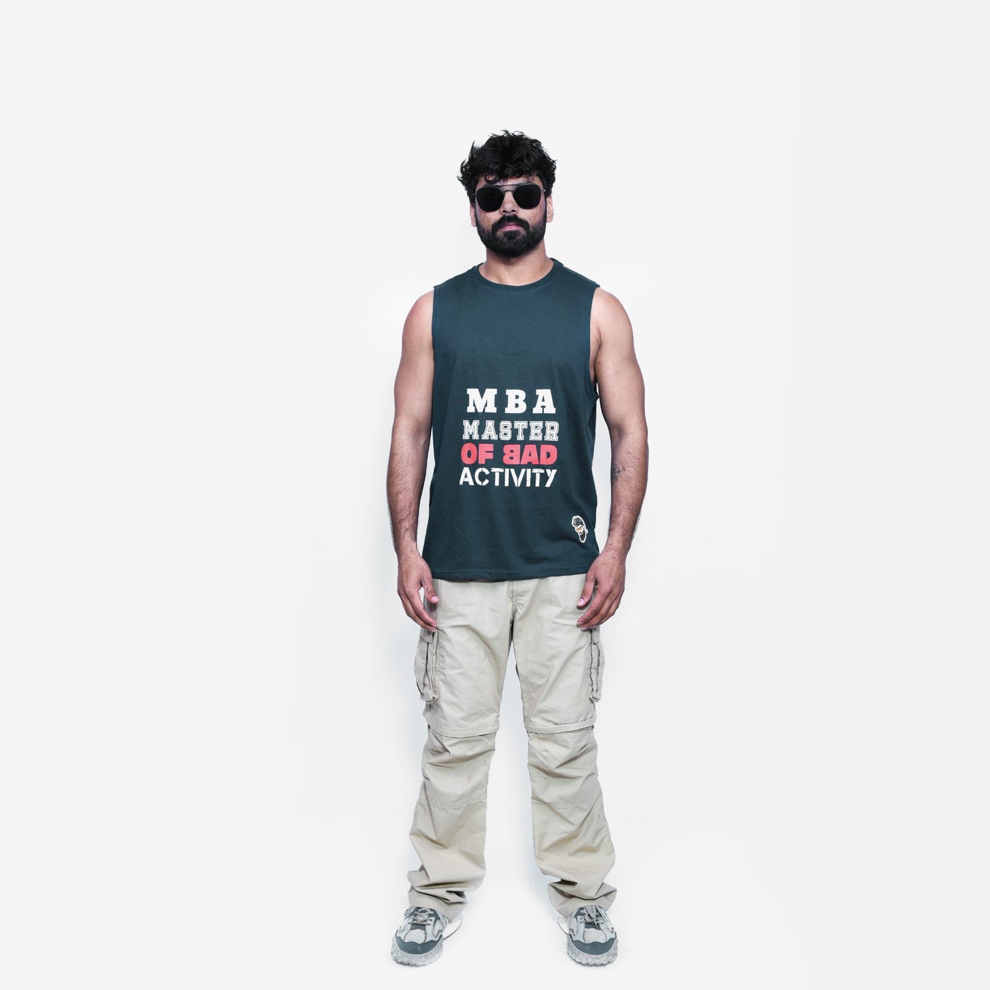 Men's Dark Teal Graphic Printed Sando
