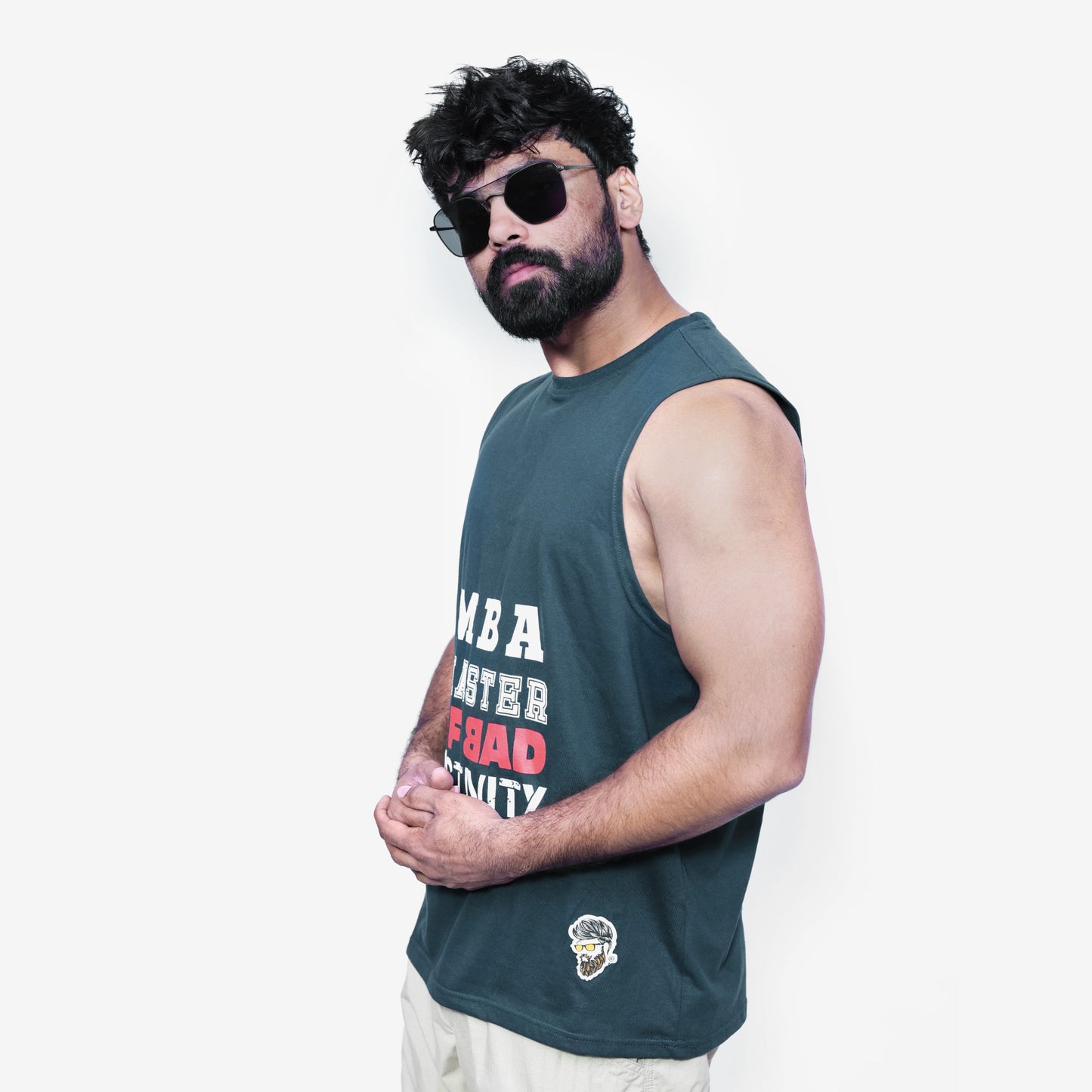 Men's Dark Teal Graphic Printed Sando