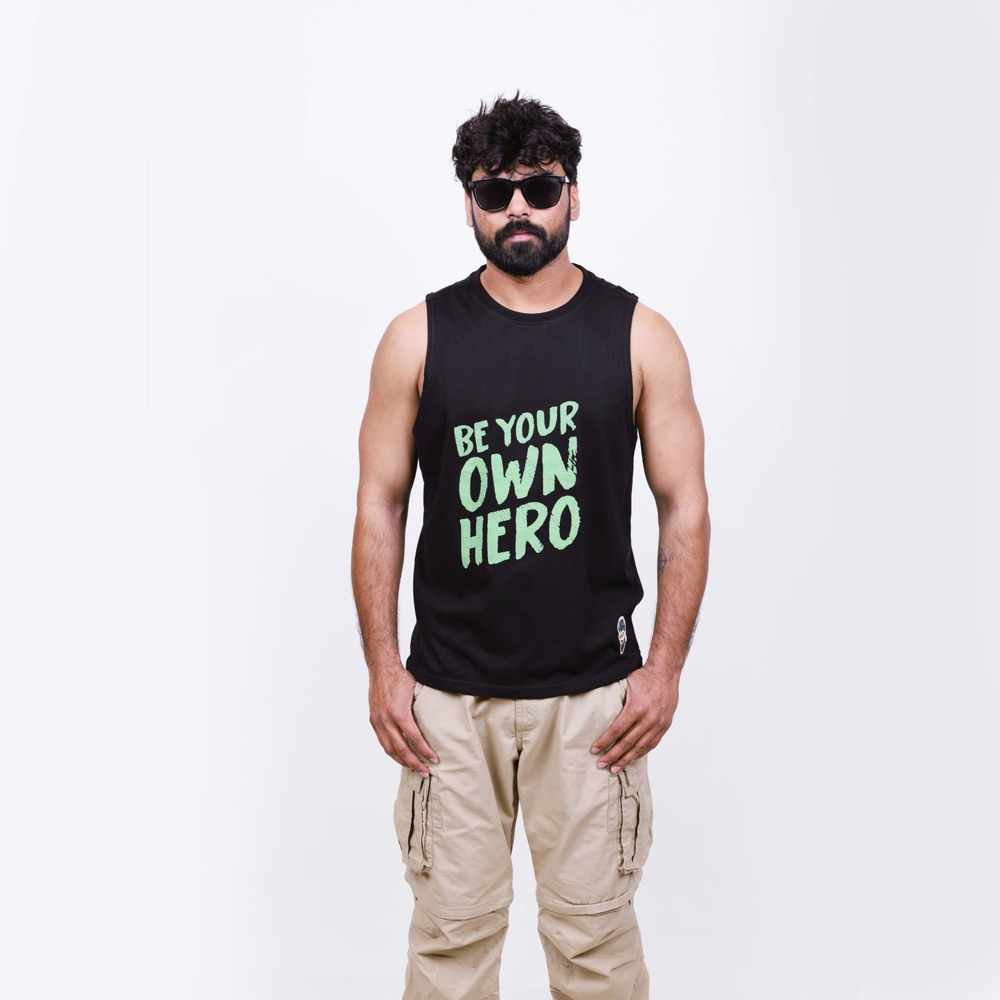Men's Black Graphic Printed Sando