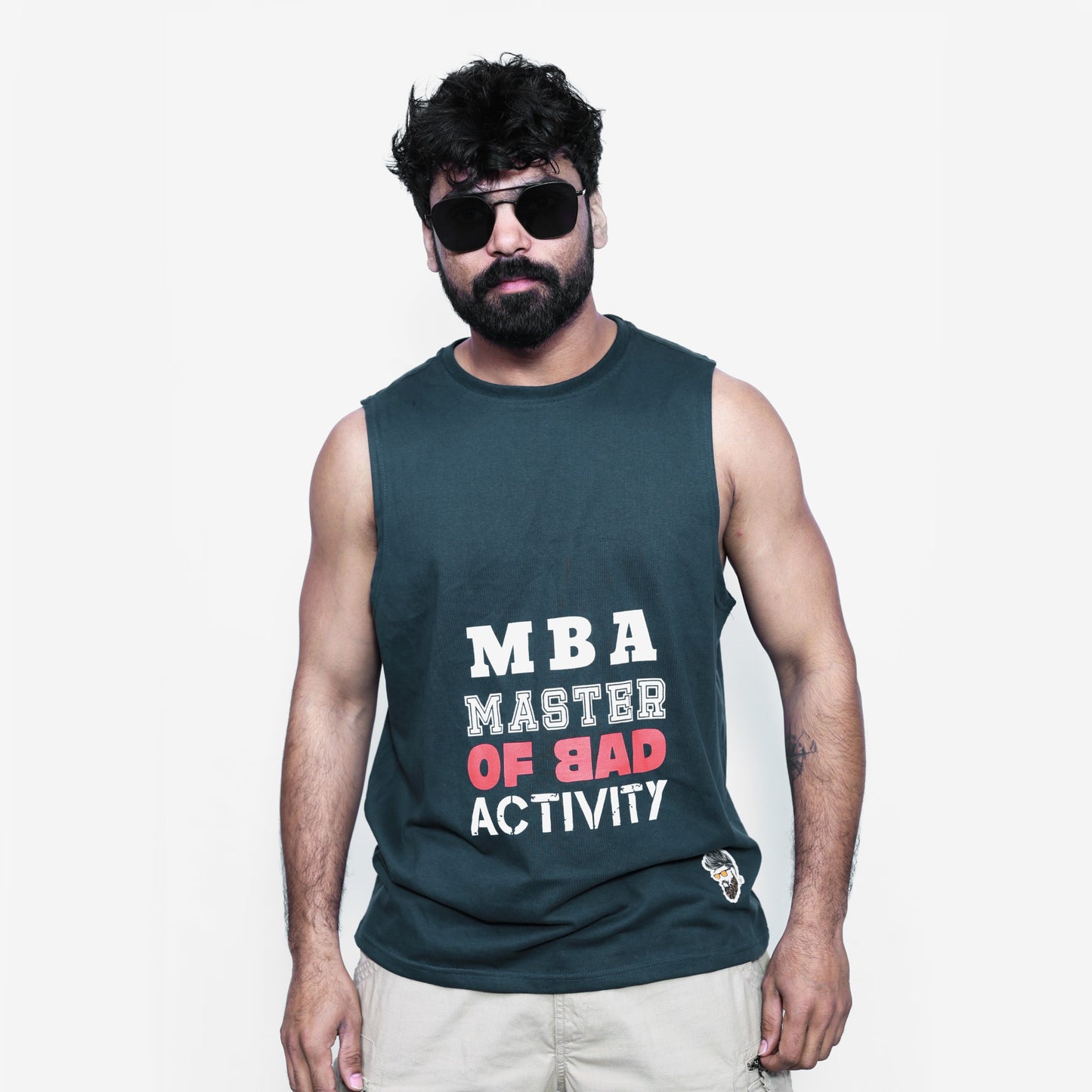 Men's Dark Teal Graphic Printed Sando