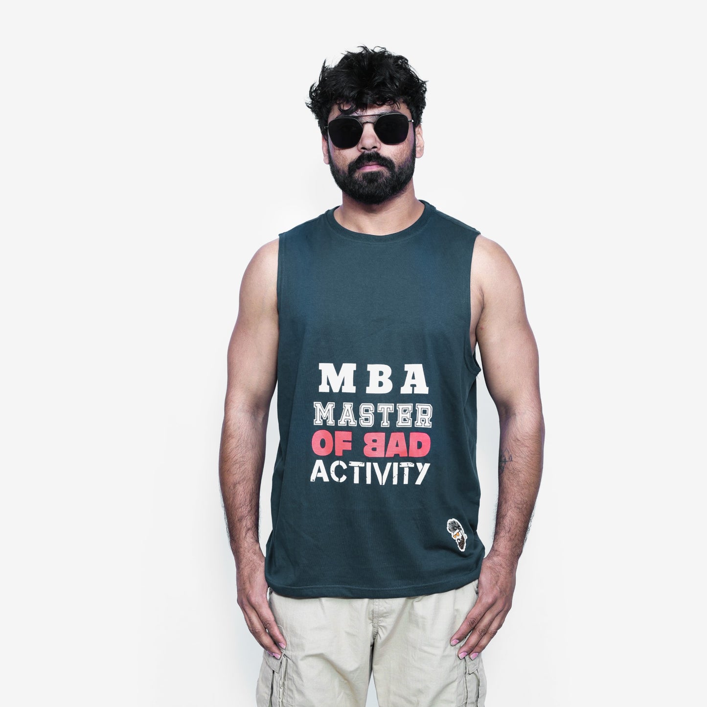 Men's Dark Teal Graphic Printed Sando