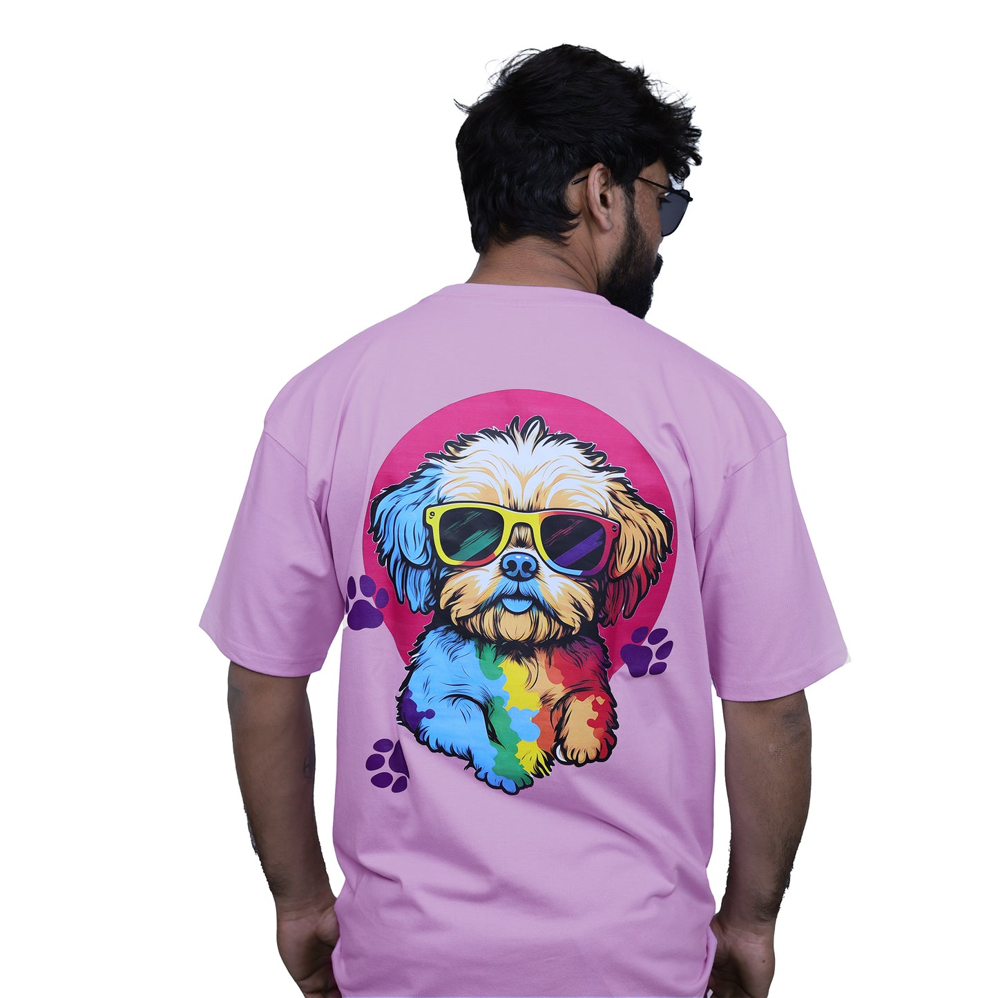 Men's Mauve Dog Lover Graphic Printed Relaxed Fit T-shirt