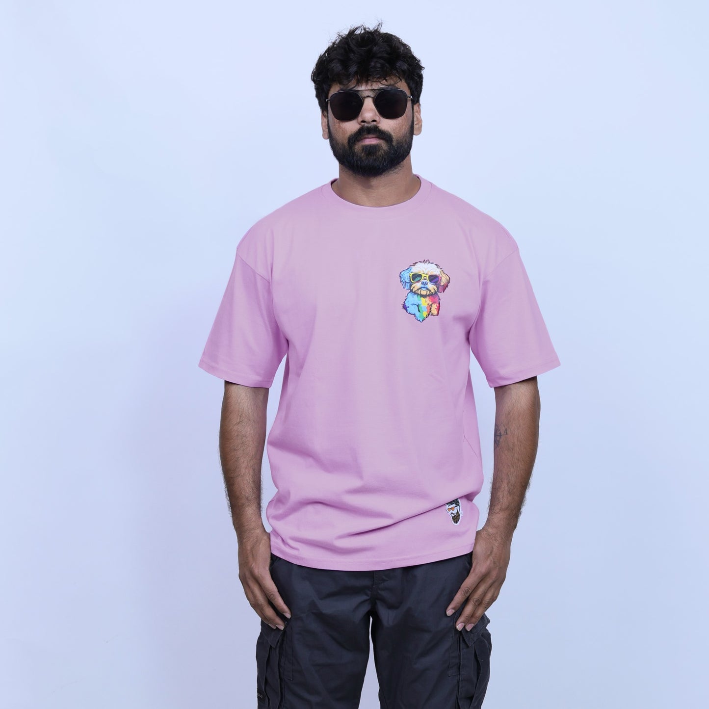 Men's Mauve Dog Lover Graphic Printed Relaxed Fit T-shirt