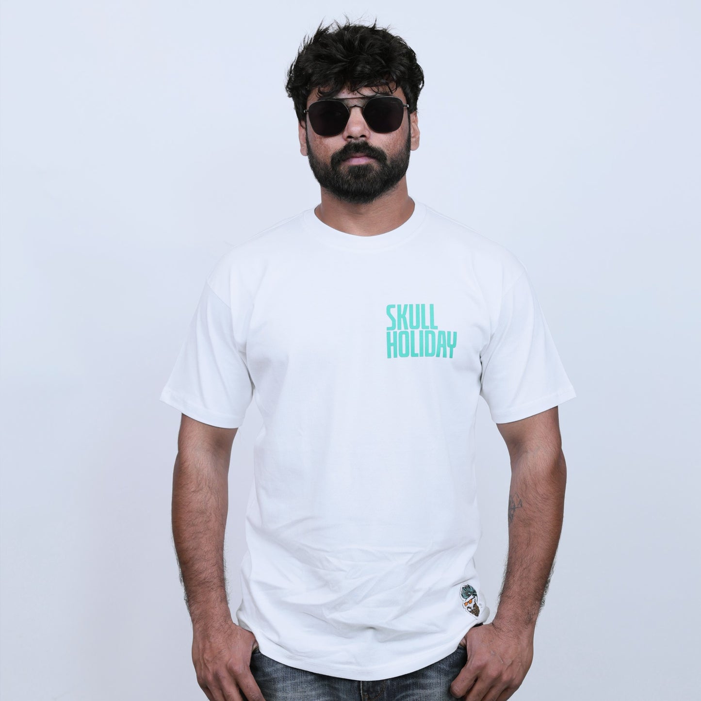 Men's White Graphic Printed Relaxed Fit T-shirt