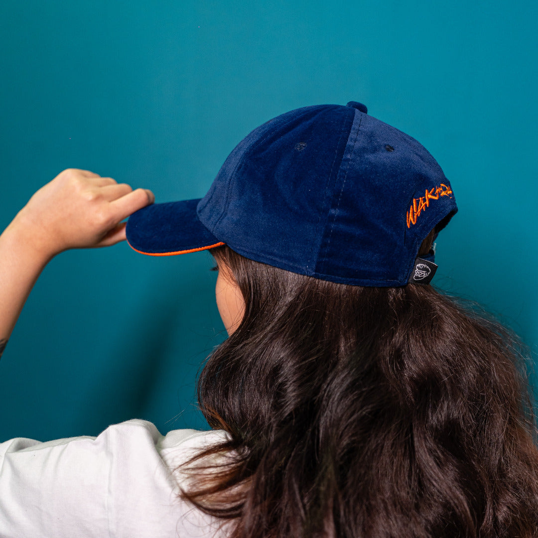 Blue Suede Baseball Cap with Embroidered Design