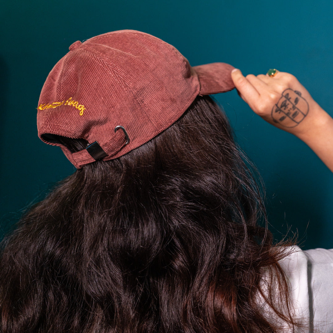 Brown Corduroy Baseball Cap with Embroidered Design