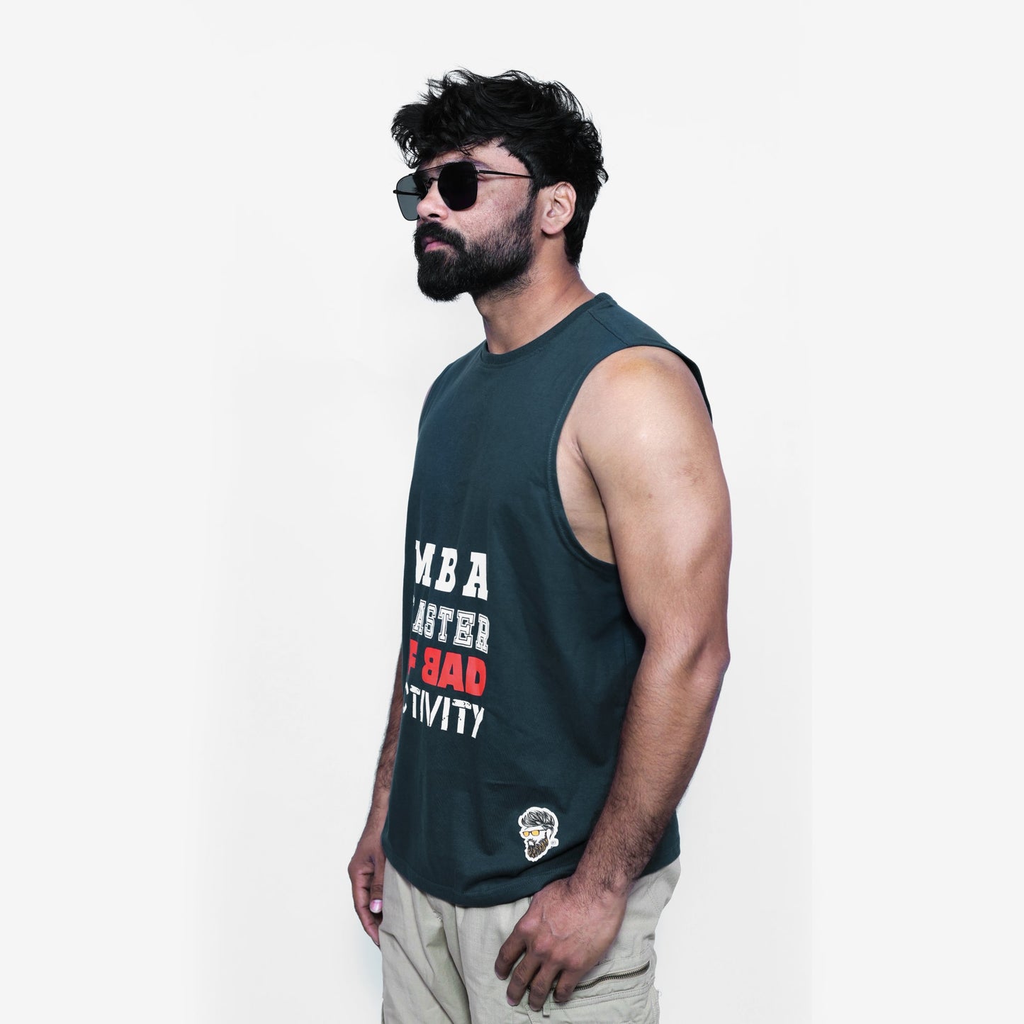 Men's Dark Teal Graphic Printed Sando