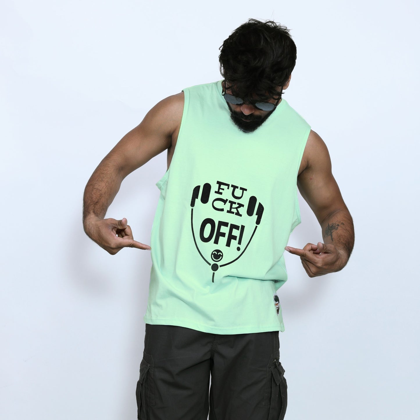 Men's Neon Green Graphic Printed Sando