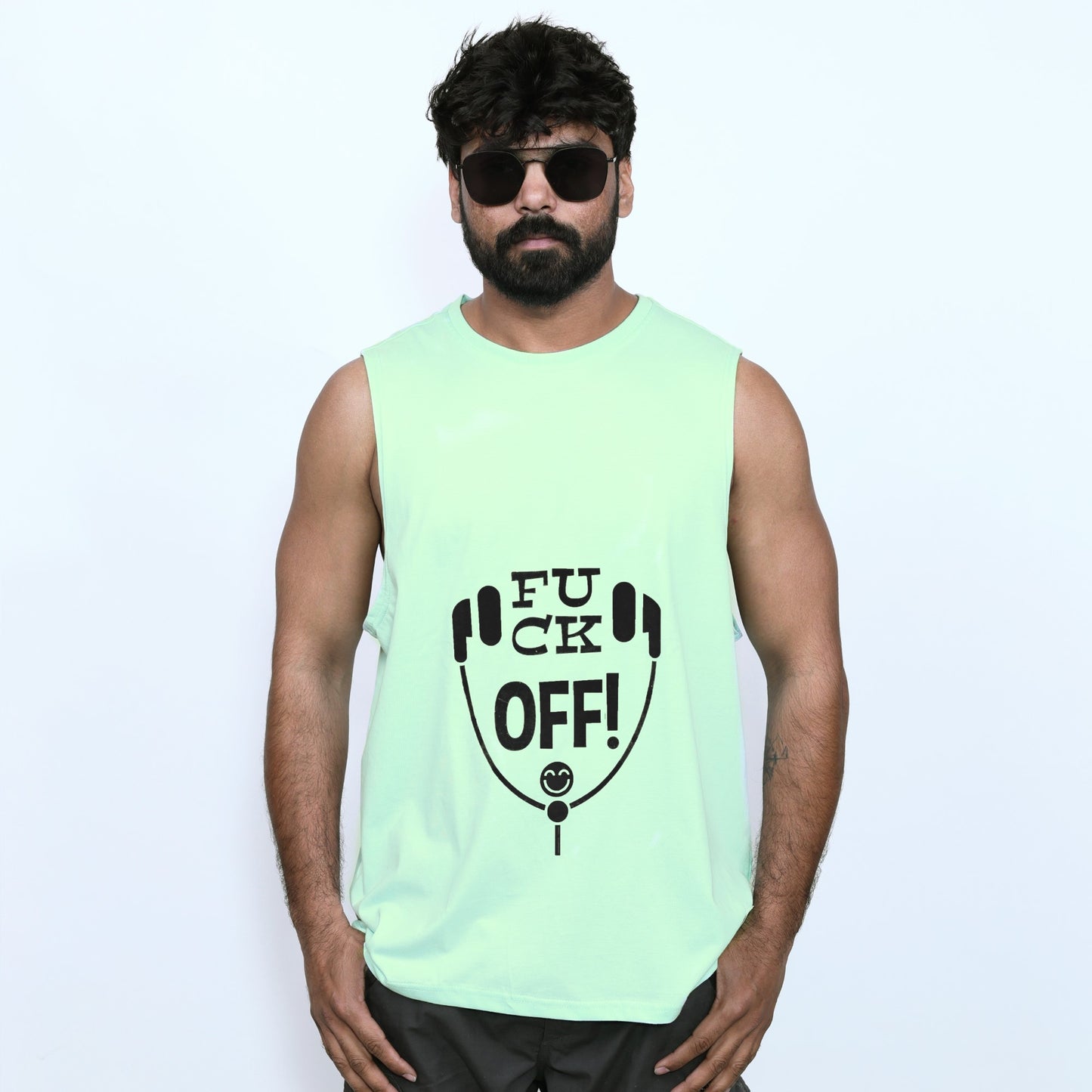 Men's Neon Green Graphic Printed Sando