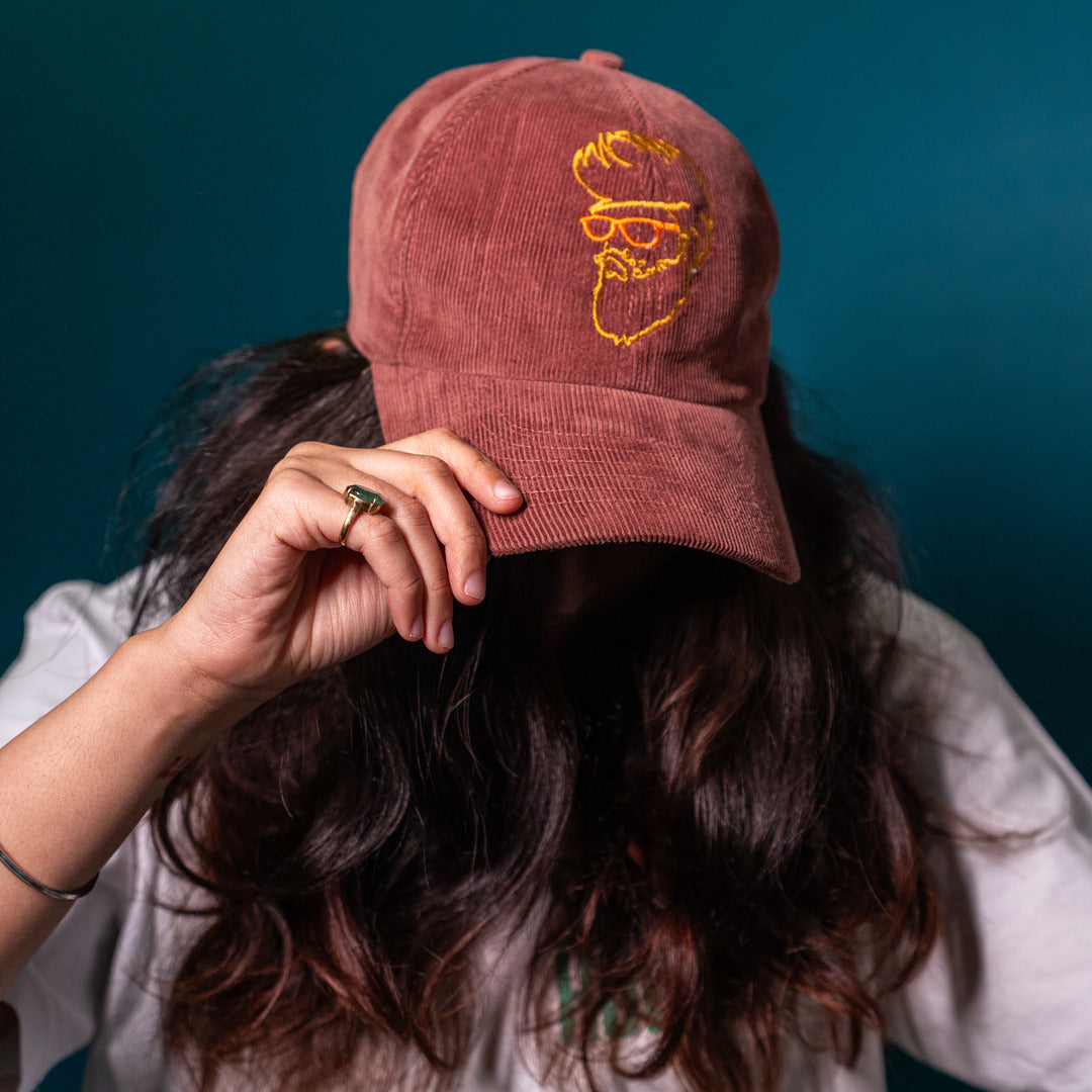Brown Corduroy Baseball Cap with Embroidered Design